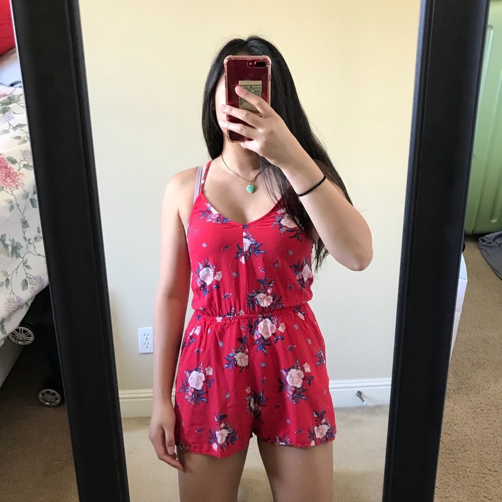 H&M red floral romper